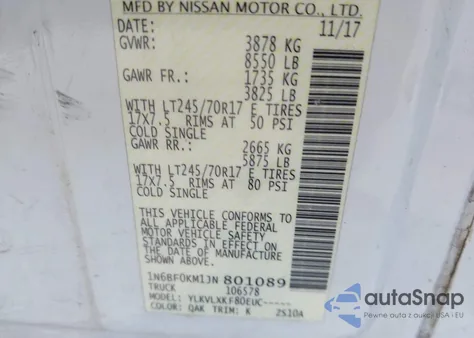 2018 Nissan Nv Cargo Nv1500 Sv V6 from USA, damaged, VIN 1N6BF0KM1JN801089